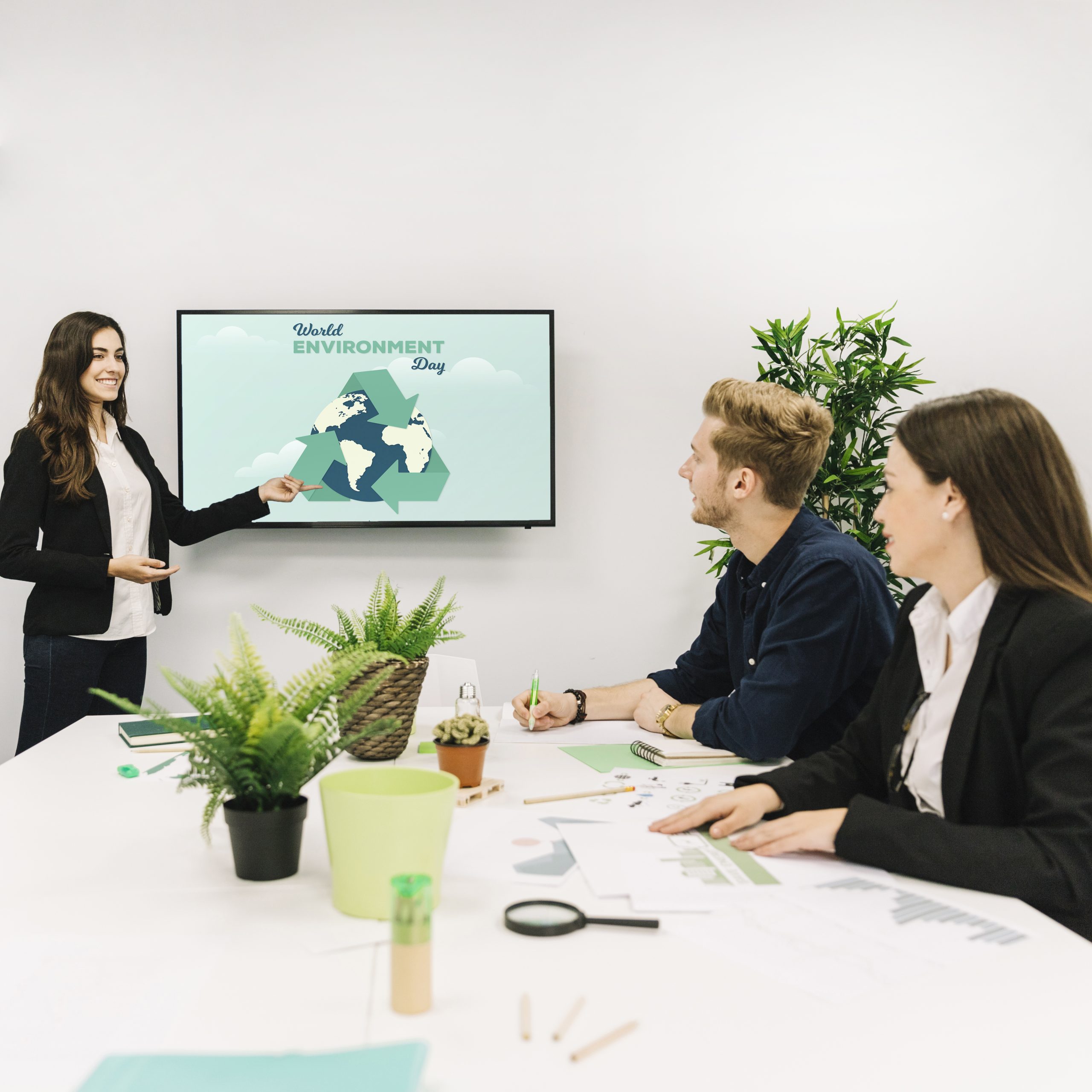 Réunion d'équipe PME intégrant la RSE à sa stratégie de développement durable